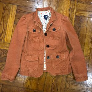 Gap Burnt Orange Corduroy Jacket Lined Butterfly Pattern